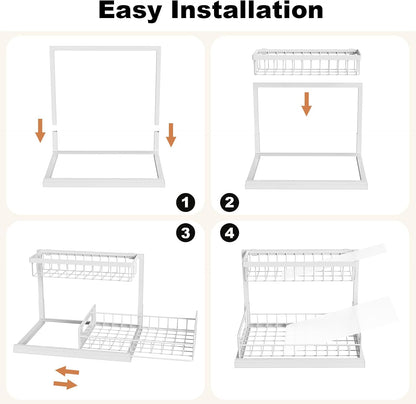 Under Sink Organizer, L-Shaped 2 Tier Pull Out Cabinet Organizer | Slide Out Sink Shelf Cabinet Storage Shelves, Under Sink Storage for Kitchen Bathroom Cabinet, White, 1 Pack