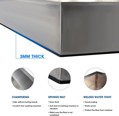 30" x 32" x 2.5" Washing Machine Pan, Leak Protection for Laundry Room | Heavy Duty 304 Stainless Steel, Washing Machine Tray with Anti-Slip Bottom Pad, Raised Edge Drain Pan, No Hole