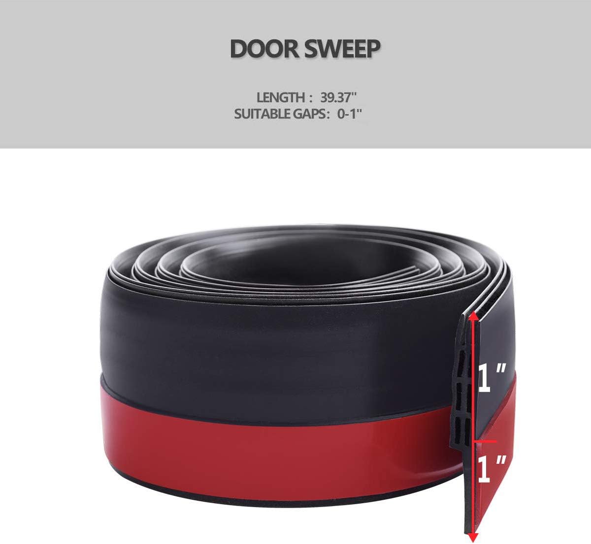 2PACK Door Draft Stopper, Strong Adhesive Door Sweep for Exterior and Interior Doors, Dustproof and Soundproof, 2" W x 39" L (White)