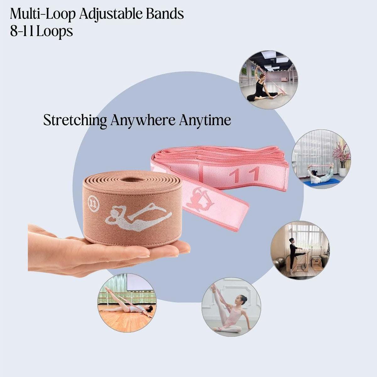 Multi-Loop Stretch Band - Yoga, Pilates, Ballet, and Physical Therapy Stretching Strap for Flexibility, Leg Stretching, and Exercise - Durable Stretching Equipment