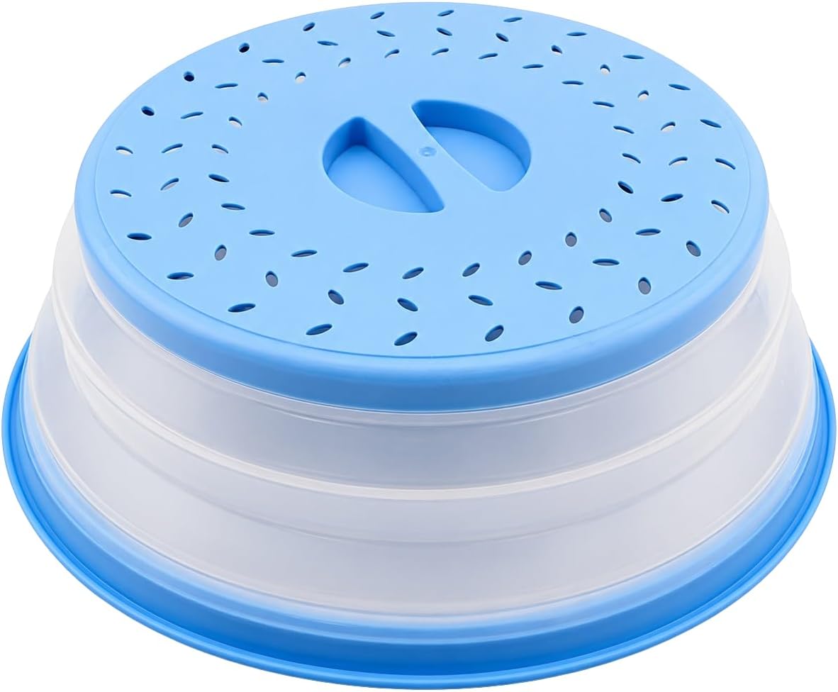 Collapsible Microwave Splatter Cover for Food 10.5 Inch Vented Blue