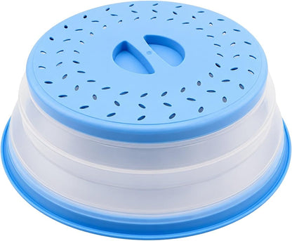 Collapsible Microwave Splatter Cover for Food 10.5 Inch Vented Blue