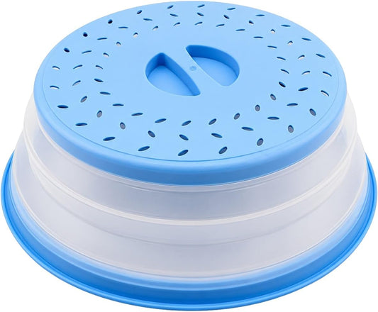 Collapsible Microwave Splatter Cover for Food 10.5 Inch Vented Blue