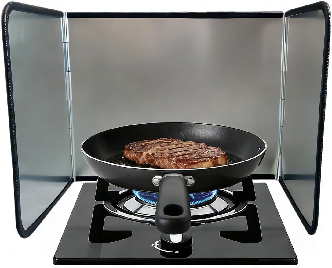 Foldable 3-Sided Stainless Steel Oil Splatter Guard – Heat-Resistant Stove Shield, Collapsible Grease Splash Protector for Cooking & Frying 14.7 * 11.8 * 11.4
