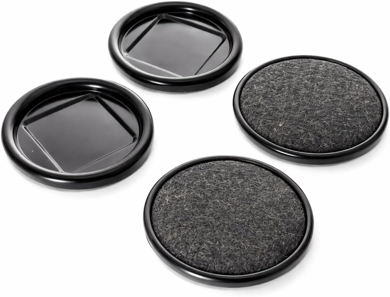 Furniture Caster Cups 3”, Carpeted Steel Floor Protectors, 4 Pack Tech Team