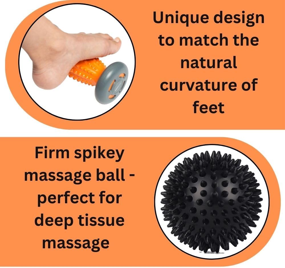 Foot Massage Roller Spikey Ball Set - for Plantar Fasciitis Relief, Acupressure Trigger Point Therapy, Whole Body Muscle Massager for Heel & Foot Arch Pain, Wrist, Shoulder & Neck