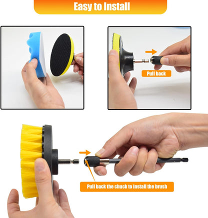 30Pcs Drill Brush Attachment Set,Drill Scrubber Brush Kit Include Scrub Pads, Sponge, Extend Attachment, Drill Cleaning Brush Attachment Set for Bathroom, Tub, Tile, Corner, Floor, Grout, Boat