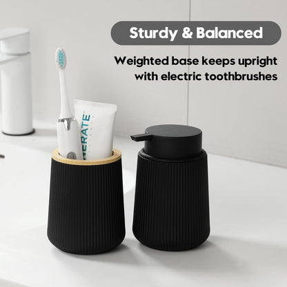YAUKPH Black Striped Toothbrush Holder | for Electric Toothbrushes Bathroom Organizer Cup for Toothpaste Kids & Adults