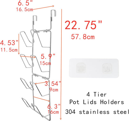 22.75" The-Cabinet Pot Lid Organizer,Silver Cantilever Racking | 4 Tier Pot Lids Holders，304 Stainless Steel Pot Cover Support