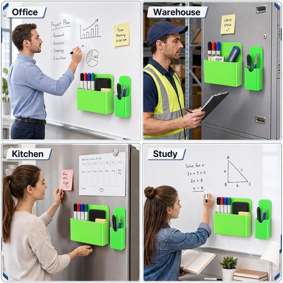 Magnetic Pen Holder, 2 Pack Magnetic Dry Erase Marker Holder, Black Strong Magnetic Marker Holder Pen Pencil Organizer for Whiteboard, Refrigerator, Office, Locker Accessories, Classroom Must Haves