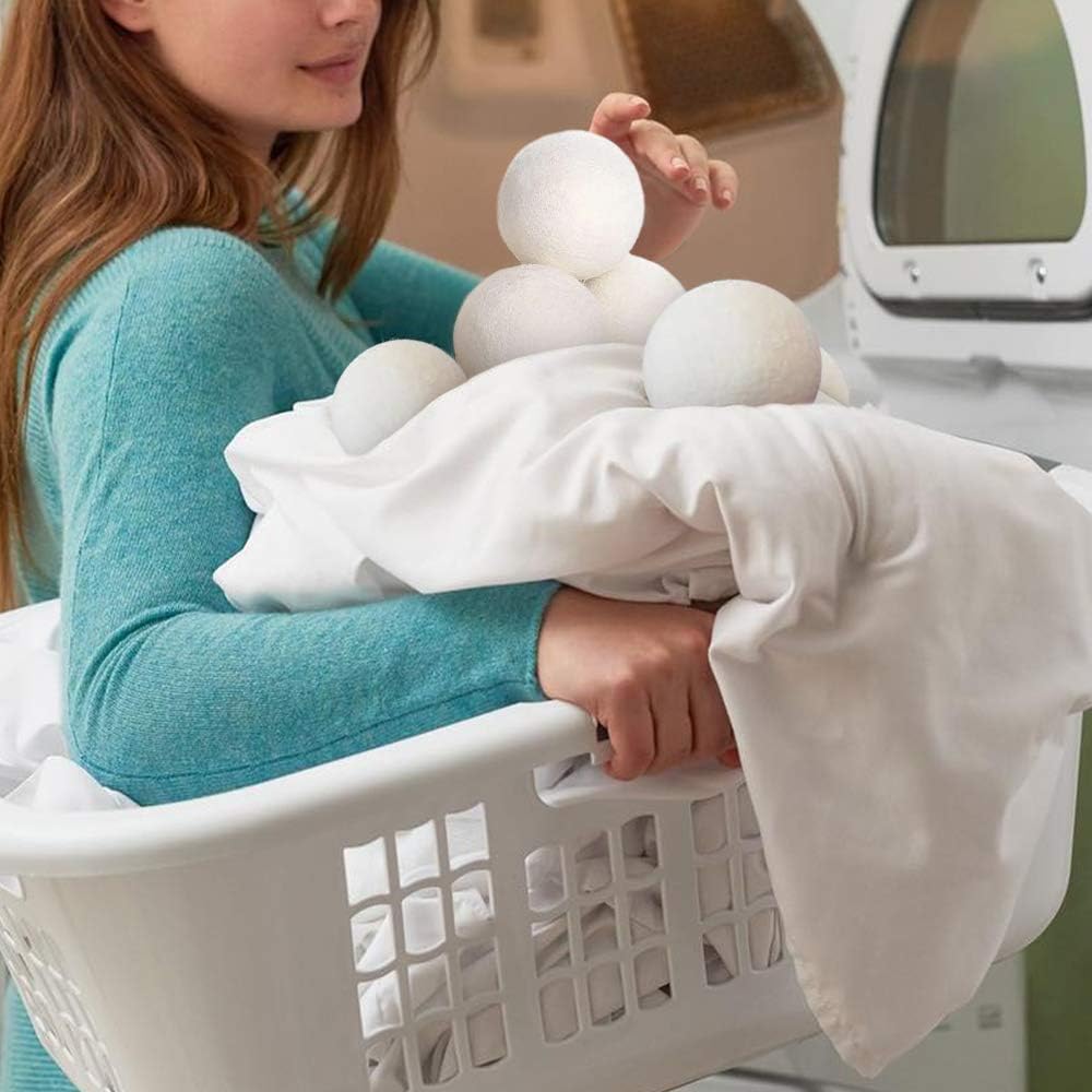 Wool Dryer Balls XL Reusable Natural Fabric Softener, Set of 6 | Wool Ball, Premium Pet Hair Remover for Laundry, Hair Catcher for Washer, Hair Remover Fabric Softener Balls for Dryer, White