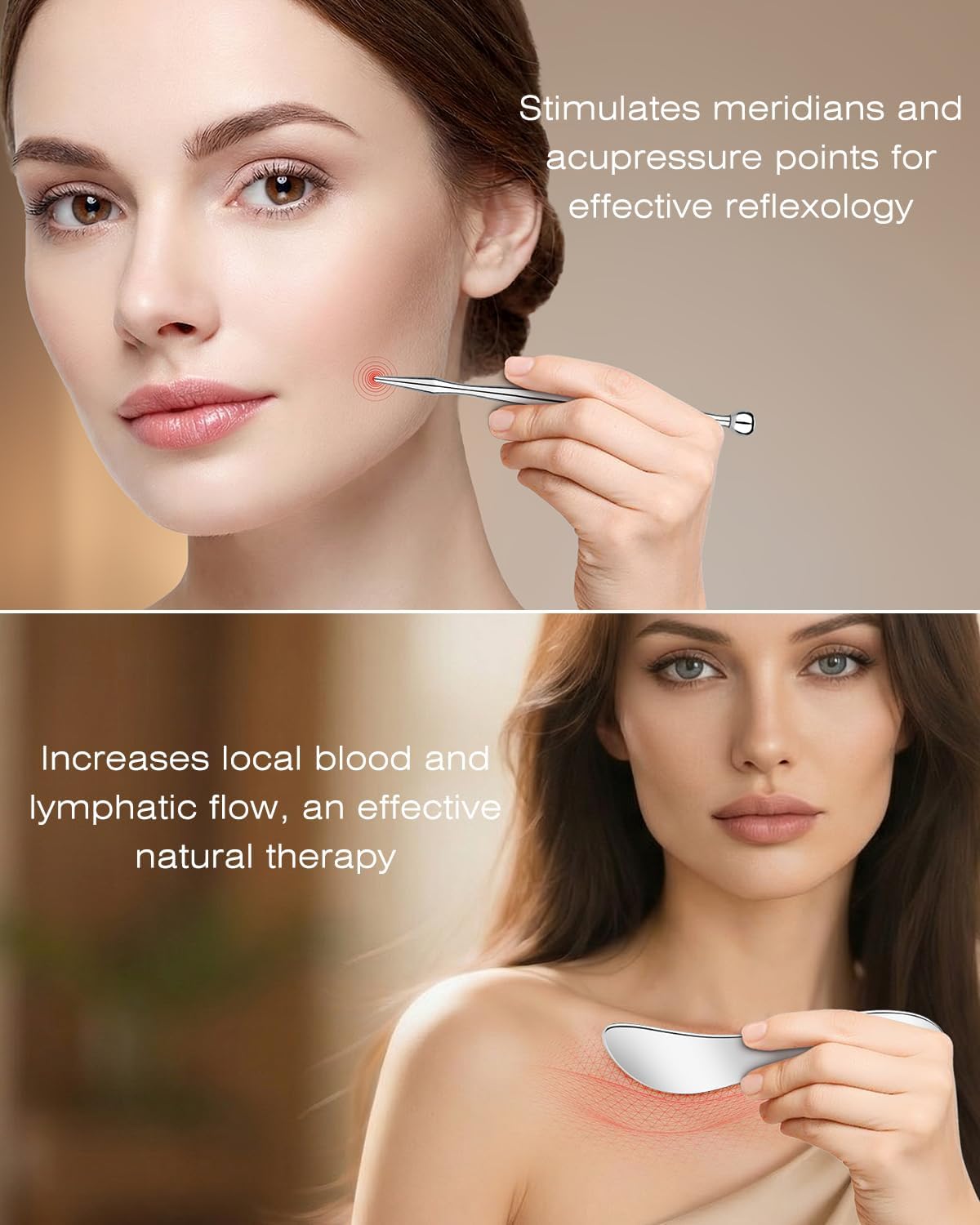 2 in 1 Acupressure Pen and Scraper Set, Stainless Steel Muscle Scraper Tool, Body Gua sha Tool for Physical Therapy, Deep Tissue Massage, Myofascial Release Tool