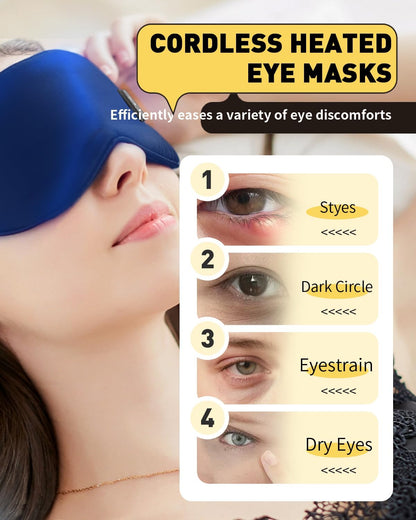 COMOIL Silk Cordless Heated Eye Mask, 2000mAh 35-65℃ Stepless Precision Warm Eye Compress for Dry Eyes, 6 Timers, Washable Eye Heating pad for Eye Care & Improved Sleep