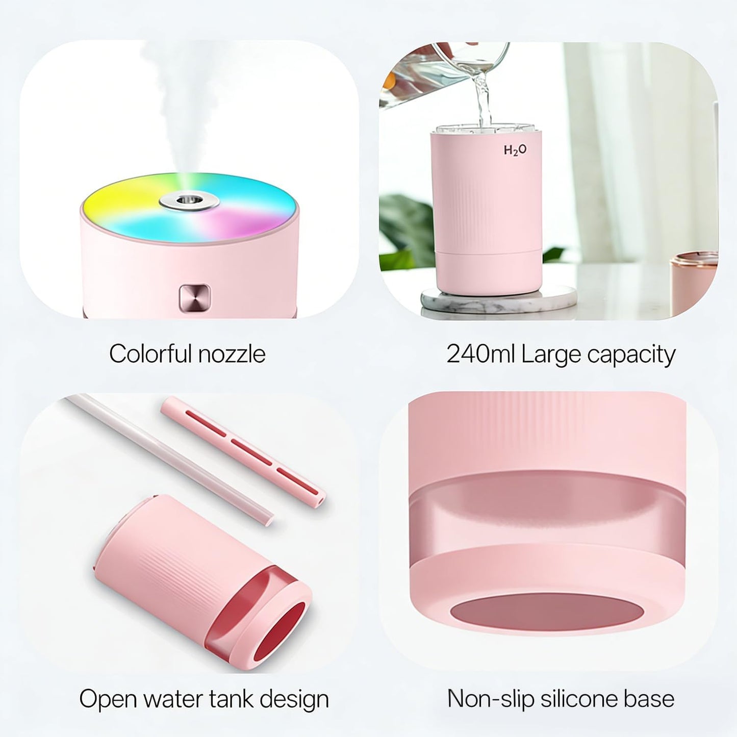 240ml Cool Mist Humidifier, 7 Color Night Lights, Whisper-Quiet Operation, Auto Shut-Off & Timer Function for Bedroom Baby Nursery Office, Blue