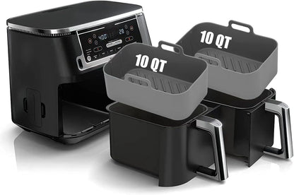 2Pcs Air Fryer Silicone Liners Rectangular for Ninja Foodi Dual DZ201 8QT | DZ090 6QT/Ninja DoubleStack SL201 8QT, MMH Reusable Airfryer Pot Baking Basket | Non-stick | Easy Cleaning | Food Safe | Gray