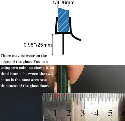 Frameless Shower Door Bottom Seal with Drip Rail 1/4" Thick Glass 27.5" Long Sweep - Glass Door Seal Strip Stop Shower Leaks