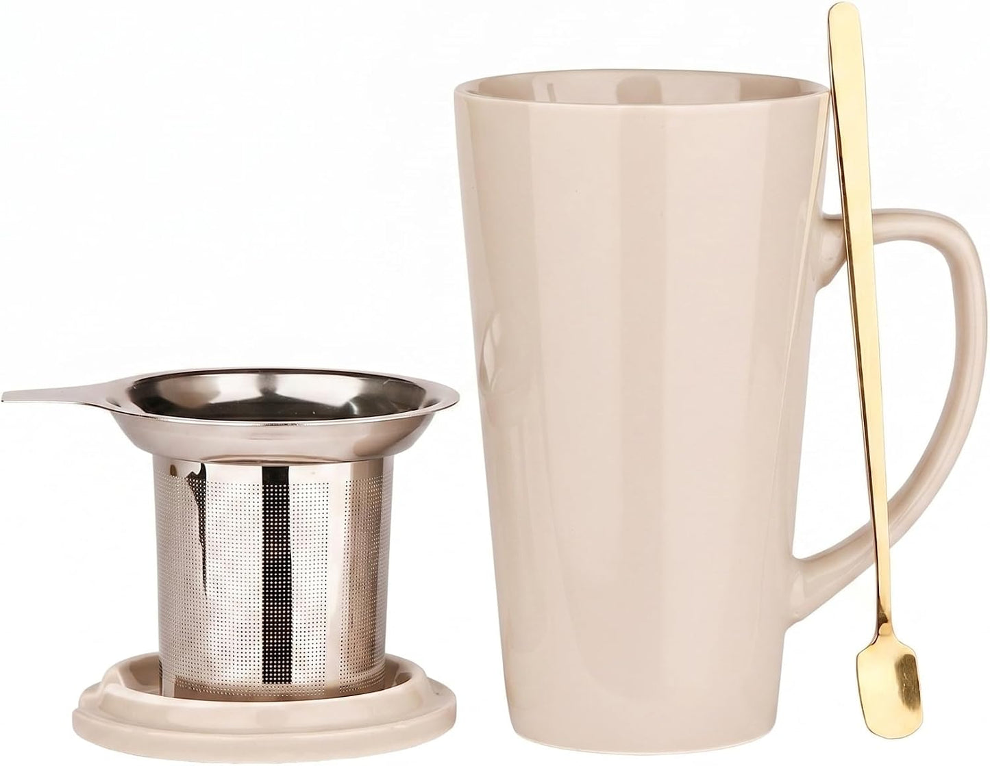 15 Ounce Porcelain Tea Mug with Infuser, Lid and Spoon, Loose Leaf Tea Cup (Mint Green)