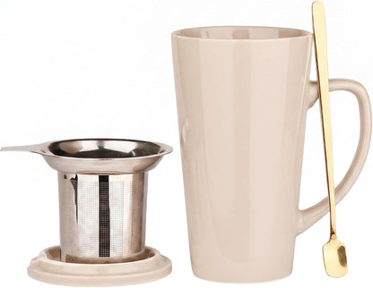 15 Ounce Porcelain Tea Mug with Infuser, Lid and Spoon, Loose Leaf Tea Cup (Mint Green)