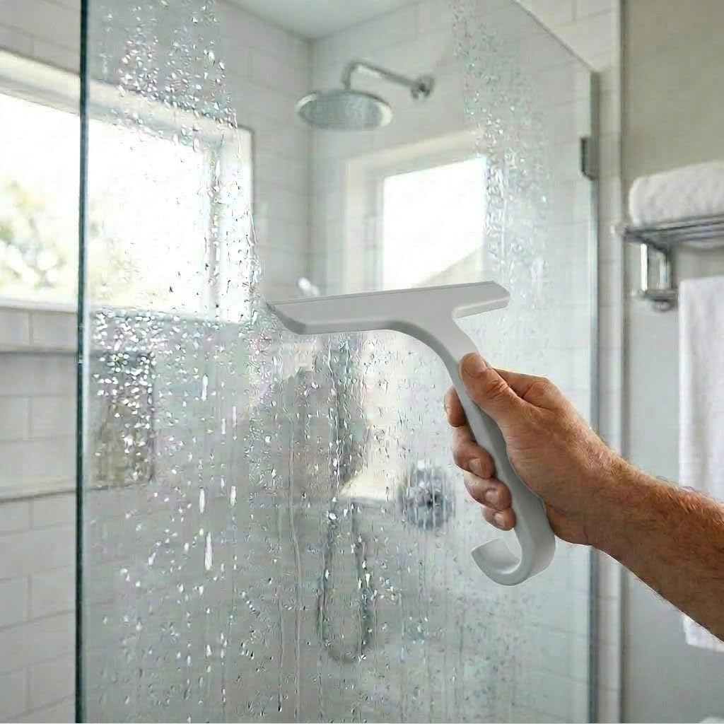 Bathroom Glass Shower Door Squeegee, Silicone & Metal, Black, 10"W x 9.2"L | Effortless, Time-Saving, Rustproof, Flexible, High Quality, Efficient, Cost-Effective, Multi-Functional, Wear-Resistant