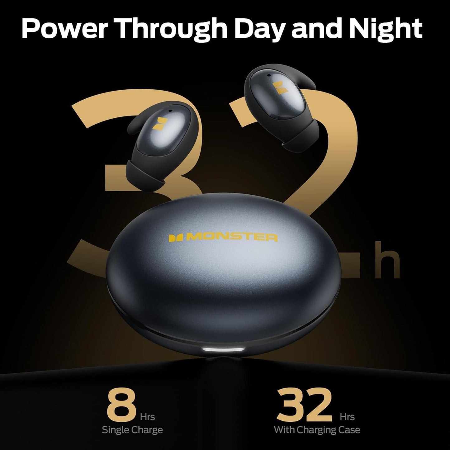 Monster Sleep Ear100 Ear Buds, Sleep Headphones with Stereo Sound, Design for Side Sleeper, 32H Playtime, Bluetooth 6.0, ENC Noise Cancelling, IPX6 Waterproof Mini Earbuds, Black