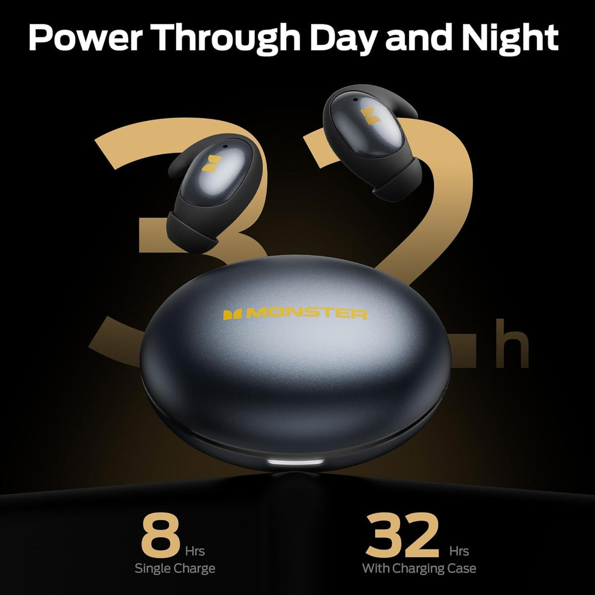 Monster Sleep Ear100 Ear Buds, Sleep Earbuds with Stereo Sound, Design for Side Sleeper, 32H Playtime, Bluetooth 6.0, ENC Noise Cancelling, IPX6 Waterproof Mini Headphones, Black