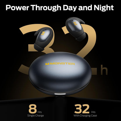 Monster Sleep Ear100 Ear Buds, Sleep Earbuds with Stereo Sound, Design for Side Sleeper, 32H Playtime, Bluetooth 6.0, ENC Noise Cancelling, IPX6 Waterproof Mini Headphones, Black