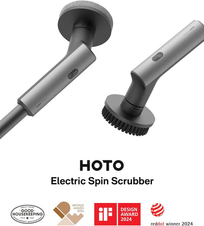 HOTO Cordless Electric Spin Scrubber, 6 Brush Heads, for Bathroom, Tile | IPX7 Full Body Waterproof Bathroom Cleaning Brush, Max 22 in-lb, Shower Scrubber Brush with Long Handle