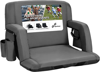 Sportneer Stadium Seats with Back Support: 2.5'' Thick Comfy Cushion 6 Adjustable Angle Bleacher Seat with Armrest - 2 Large Pockets, 2 Cup Holders Stadium Chair for Sport Events Concerts Parks