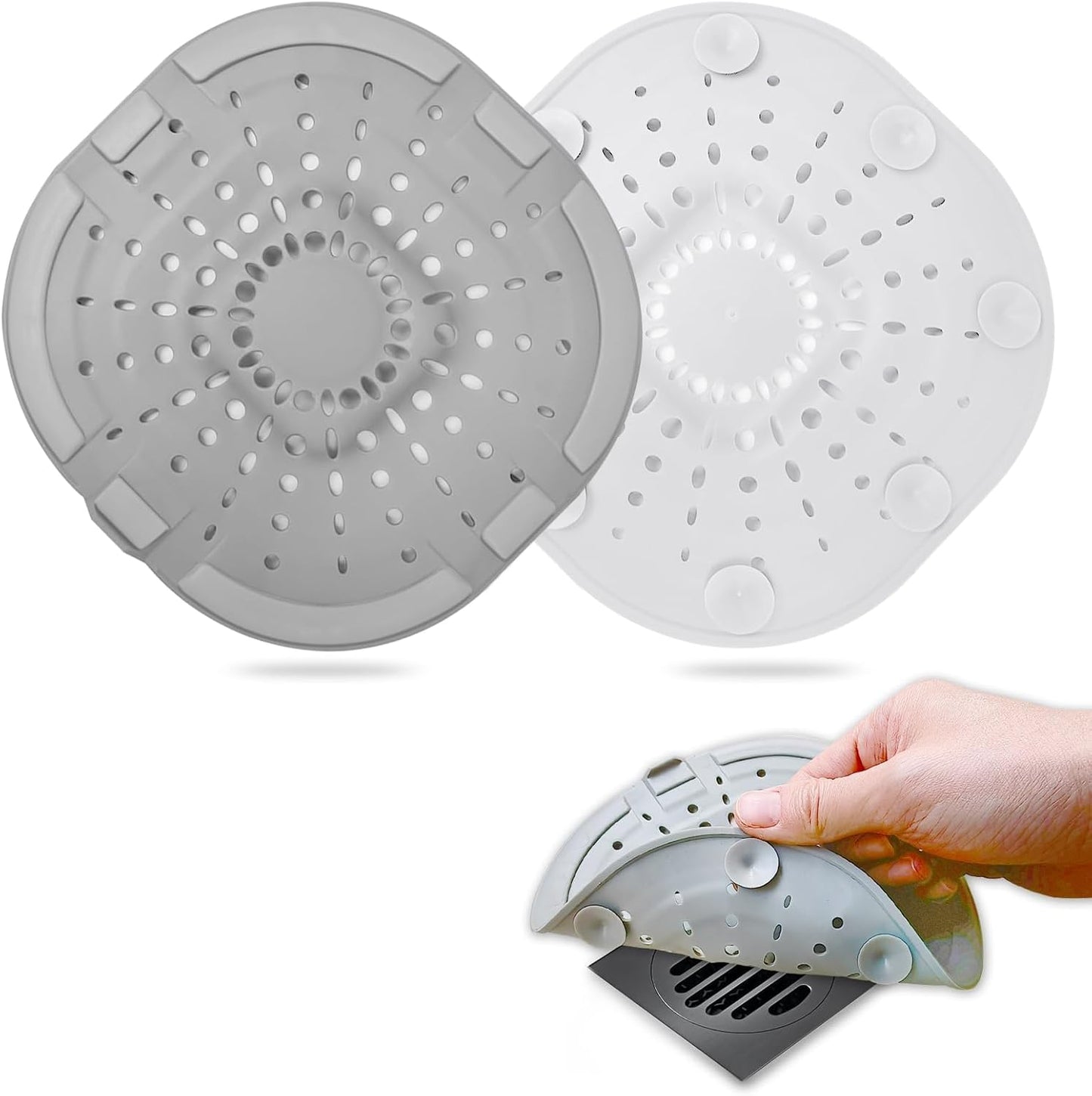 Bovinde Hair Drain Catcher,Square Cover for Shower 2 Pack (Black) | Drainer Cover Silicone Hair Stopper with Suction Cups,Protector Accessories,Easy to Install Suit for Bathroom,Bathtub,Sink
