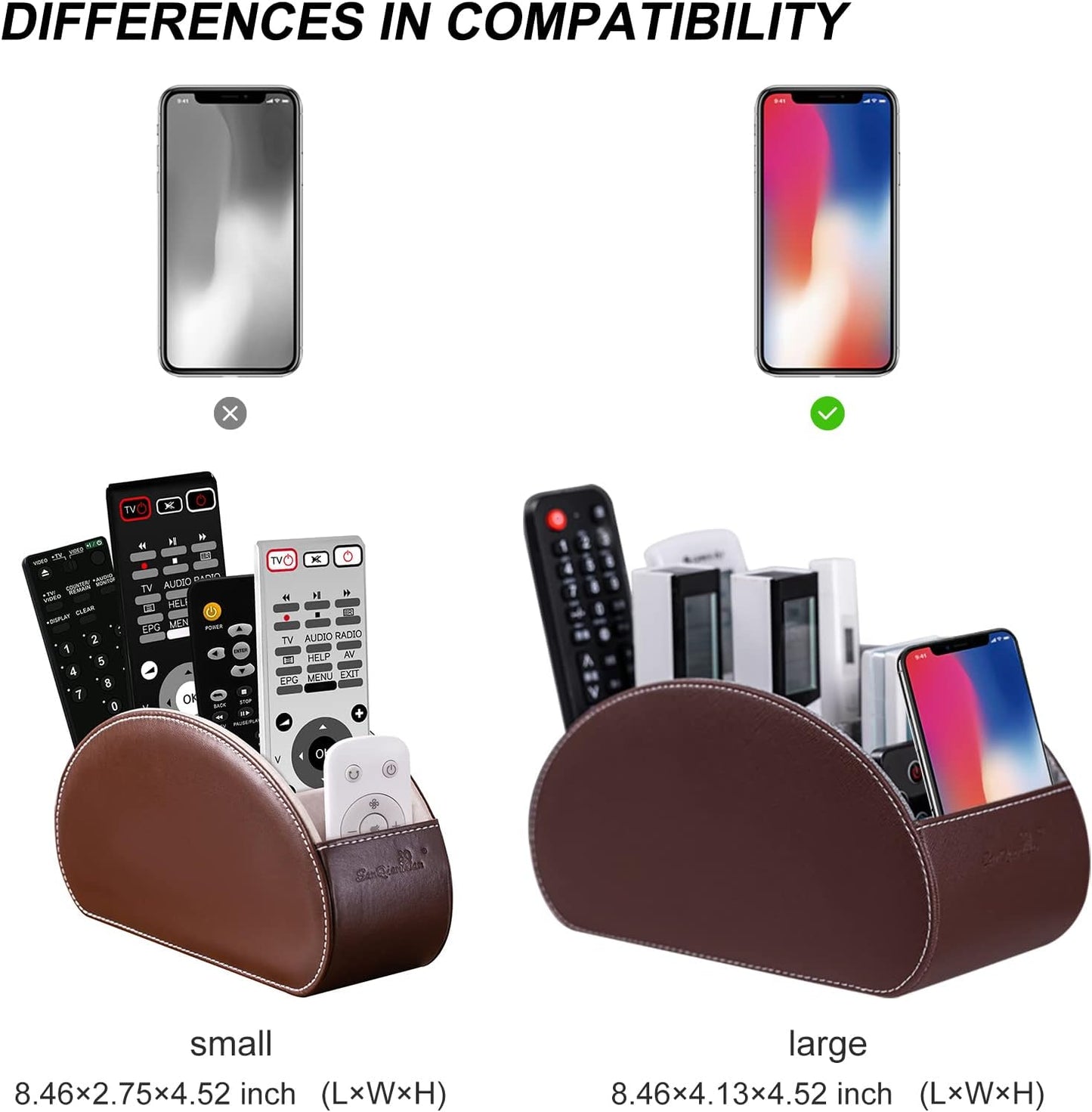 Remote Control Holders Organizer Box with 5 Compartment PU Leather Caddy | Multi-functional Office Desk Storage Caddy Store Tv Remote for Media Player,Brush,Pencil,Glassees&Office Supplies