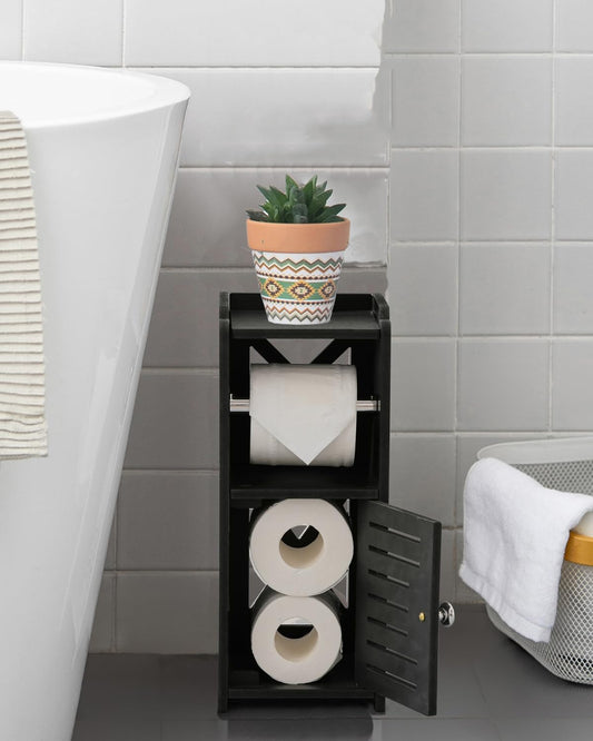 AOJEZOR Toilet Paper Holder Stand: Small Space Bathroom Storage for Renters