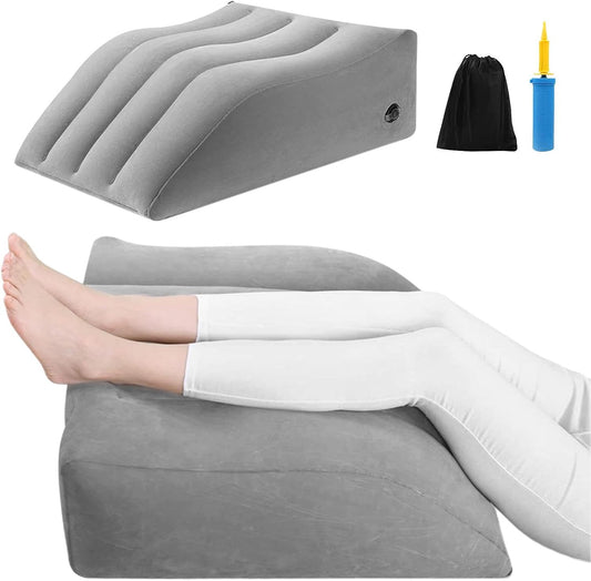 Inflatable Leg Elevating Pillow, Portable Leg Pillow for Swelling Relief and Improved Circulation, Travel Leg Elevation Pillow with Air Pump and Storage Bag for Foot, Knee and Ankle Recovery