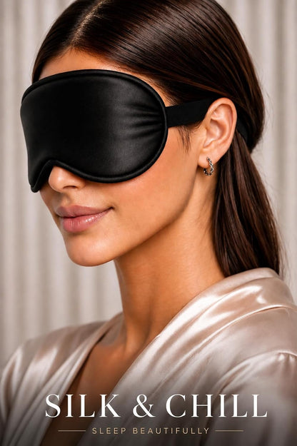 Silk & Chill™ 100% 22 Momme Mulberry Silk Sleep Mask | Oeko-TEX® Certified | 3D Contoured Eye Cover, Black