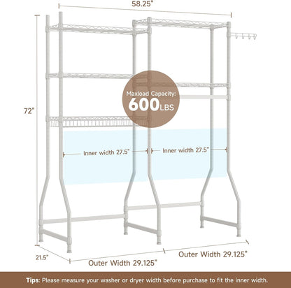 Golpart Laundry Organizer Shelves Over the Washer and Dryer Storage Shelf | Heavy Duty Laundry Room Organization Clothes Drying Rack Adjustable Height Wire Shelving and Wire Basket with Hanger Rod