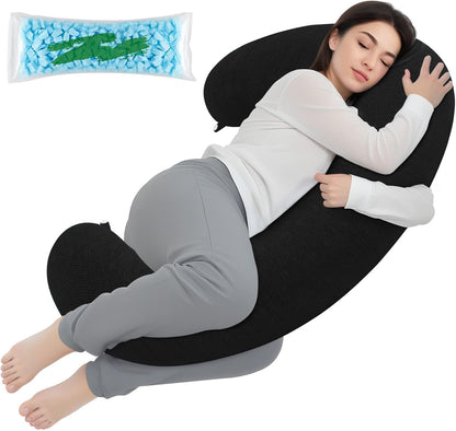 TranquilRelax C Shaped Body Pillow for Side Sleepers, Memory Foam Long Pillow for Leg, Hip & Back Support, Soft Washable Cover,Grey-47"*10"