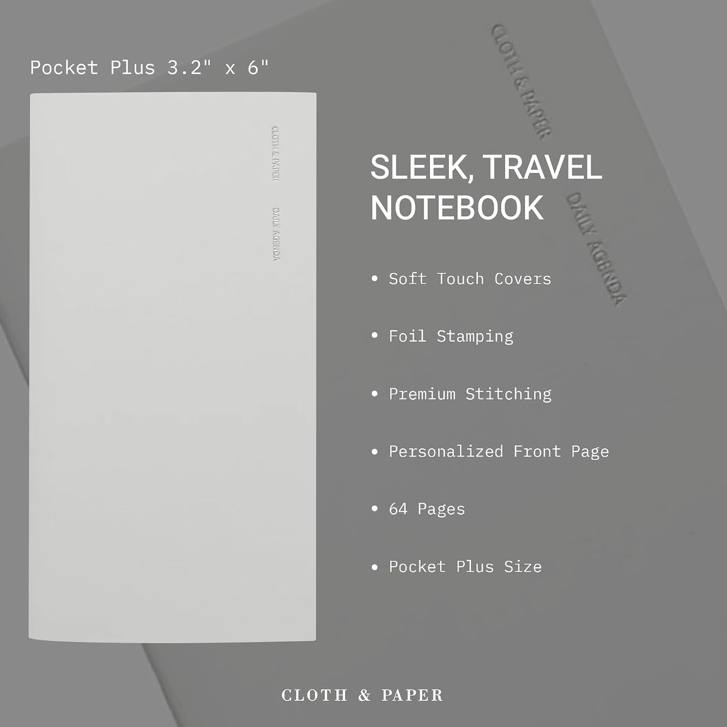 Cloth & Paper Travel Notebook | Daily Wellness Planner – Smoked Salt | Pocket Plus Wellness Planner 3.2" x 6" | Habit Tracker & Self Care Journal for Goals, Gratitude & Reflection – Soft Touch Cover