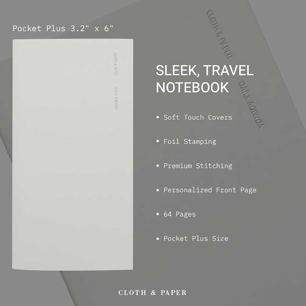 Cloth & Paper Travel Notebook | Daily Wellness Planner – Smoked Salt | Pocket Plus Wellness Planner 3.2" x 6" | Habit Tracker & Self Care Journal for Goals, Gratitude & Reflection – Soft Touch Cover