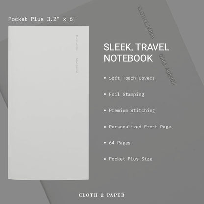 Cloth & Paper Travel Notebook | Daily Wellness Planner – Smoked Salt | Pocket Plus Wellness Planner 3.2" x 6" | Habit Tracker & Self Care Journal for Goals, Gratitude & Reflection – Soft Touch Cover