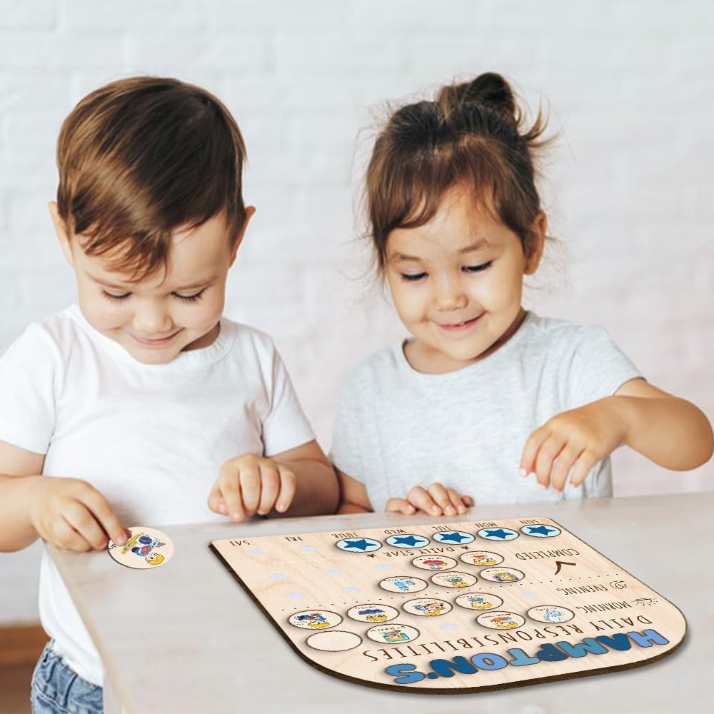 Daily Routine Chart for Kids, Visual Schedule, Routine Chart for Toddlers 3-5, Morning Bedtime Routine Chart for Toddlers, Wooden Chore Chart for Kids