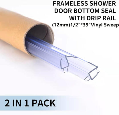 Shower Door Bottom Seal 2-Pack, 36"(914mm) Long PVC Strips with Drip Rail for 5/16"(8mm) Glass Door, Prevent Water from Spilling and Keeps The Room Clean
