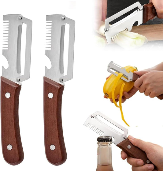 2-pack Premium Vegetable Peeler with Wooden Handle and Bottle Opener，Multi-Functional Vegetable Peeler for Kitchen,Kitchen Gadgets Tool for Fruit Pumpkin Peeling Potato Carrot Veggie Peeler