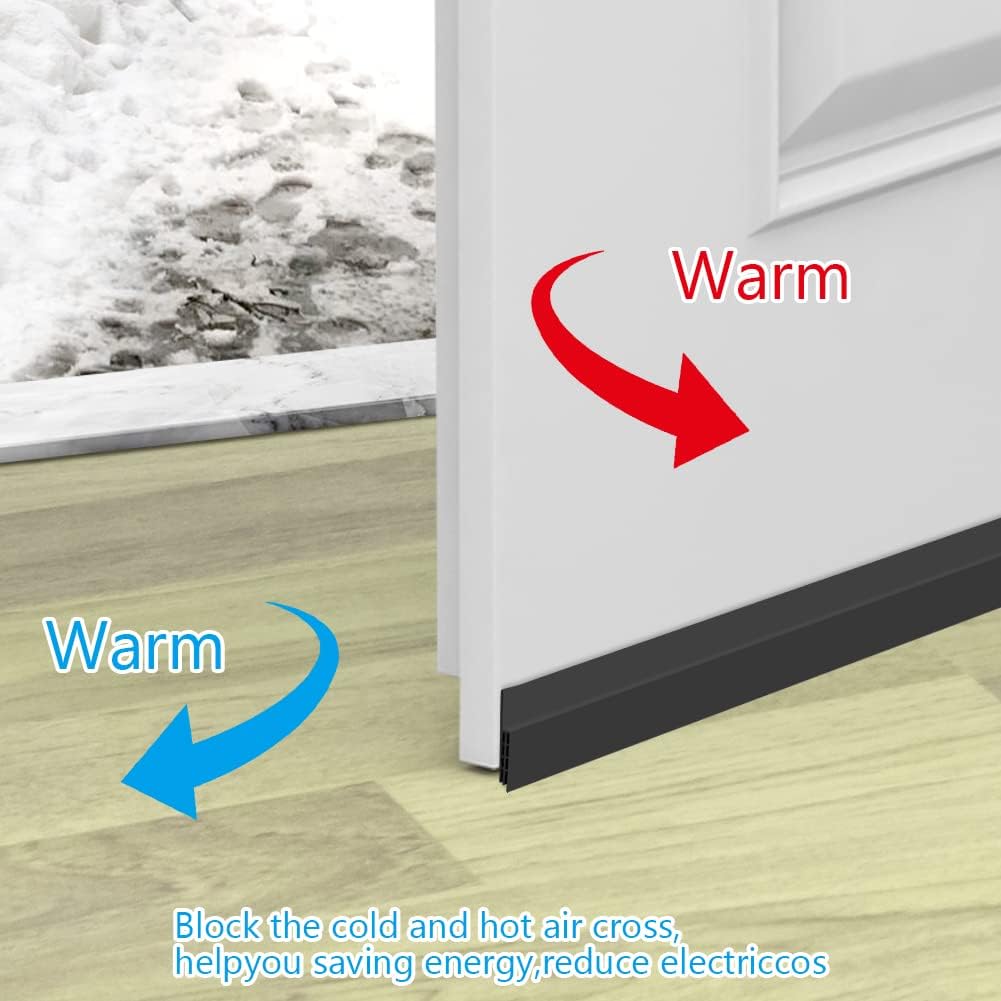 Ainiv Door Draft Stopper Under Door Seal, 2" W x 39" Cutable Soundproof Door Seal, Adhesive Under Door Sweep Weather Stripping Soundproof Kit, Under Door Draft Stopper Seals Anti-Collision-Black