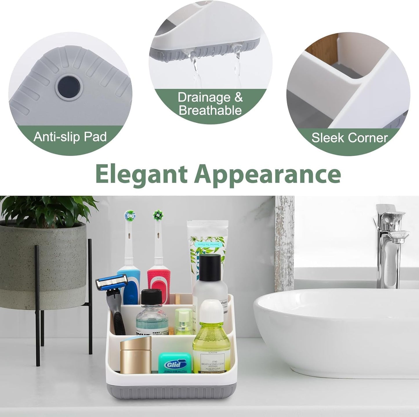 Toothbrush Holders for Bathrooms,6 Slots, Detachable for Easy Clean, White | Electric Toothbrush, with bamboo divider, drainage hole, BPA-free,bathroom,office,kictchen,vanity countertop organizer