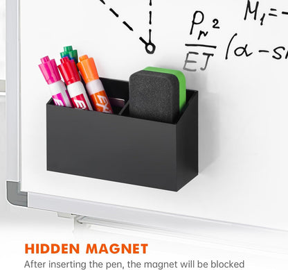 BEYGORM Magnetic Dry Erase Marker Holder for Whiteboard & Refrigerator | Non-slip Acrylic Pen Holder for Classroom, Fridge Magnet, Locker Organizer Accessories, Teacher & School Supplies(Black)