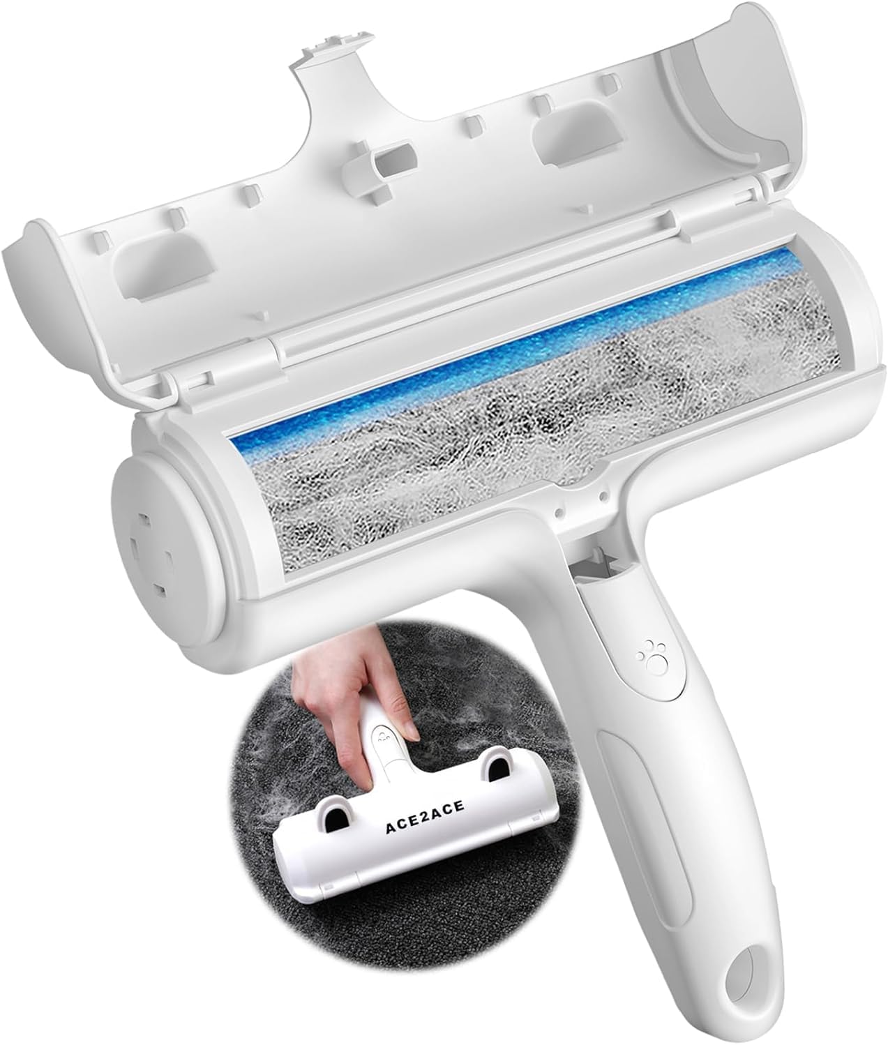 ACE2ACE Pet Hair Remover, Reusable Lint Roller for Cat and Dog Hair, White | Self Clean Cat Hair Remover with Dust Bin, Dog Hair Remover for Couch, Furniture, Carpet, Sofa and Bedding