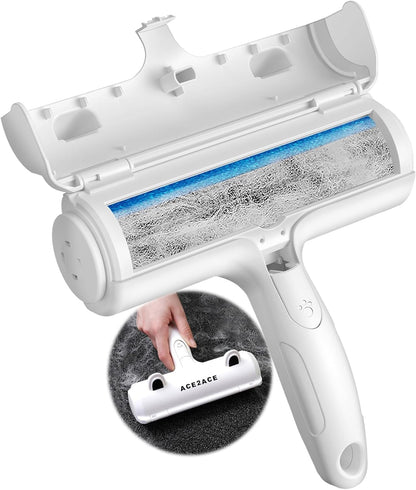 ACE2ACE Pet Hair Remover, Reusable Lint Roller for Cat and Dog Hair, White | Self Clean Cat Hair Remover with Dust Bin, Dog Hair Remover for Couch, Furniture, Carpet, Sofa and Bedding