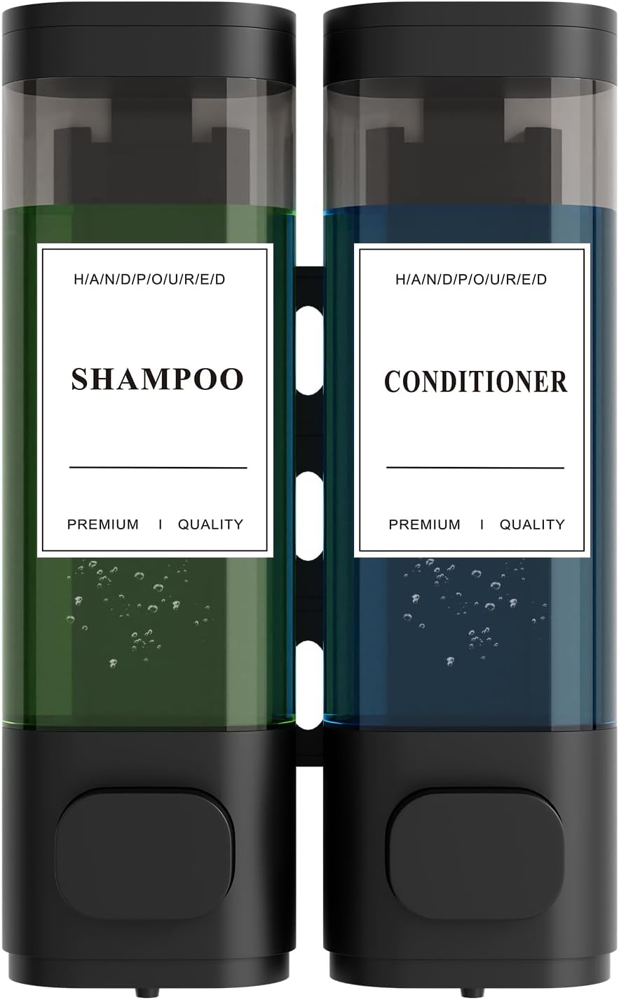 Shampoo and Conditioner Dispenser – Wall-Mounted Shower Soap Dispenser, No-Drill Installation, Lockable, 900 ml Capacity,for Bathroom & Hotel or Airbnb (Black, 3-Pack)