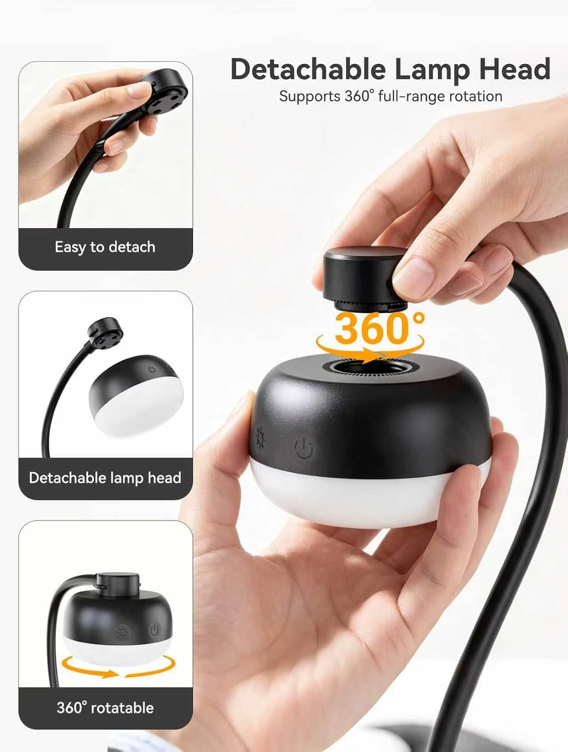 Pebble-Shaped Clip on Reading Light with Detachable Lamp Head, 5000mAh Rechargeable Battery, 360° Ambient Glow, Remote & Timer, Stepless Dimming, 12inch Gooseneck Clamp Lamp for Bed Headboard & Desk