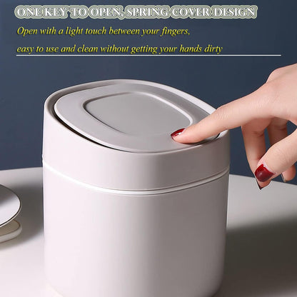 LTWQLing Mini Trash Can with Lid - Removable Small Garbage Can, Tiny Plastic Trash Bin, Pop Up Countertop Wastebasket, Counter Garbage Lint Bin for Bathroom,Office,Kitchen,Desk,Coffee Table(White)