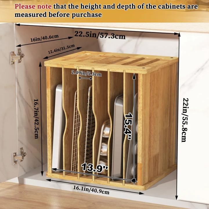 4 Tier Rubber Wooden Tray Dividers for Cabinets, Cookie Sheet Organizer | Heavy Weight, Premium Wood, Multiple Sizes, Saving Space, Vertical Tray Dividers for Storing pans, Baking tray, Cutting Board